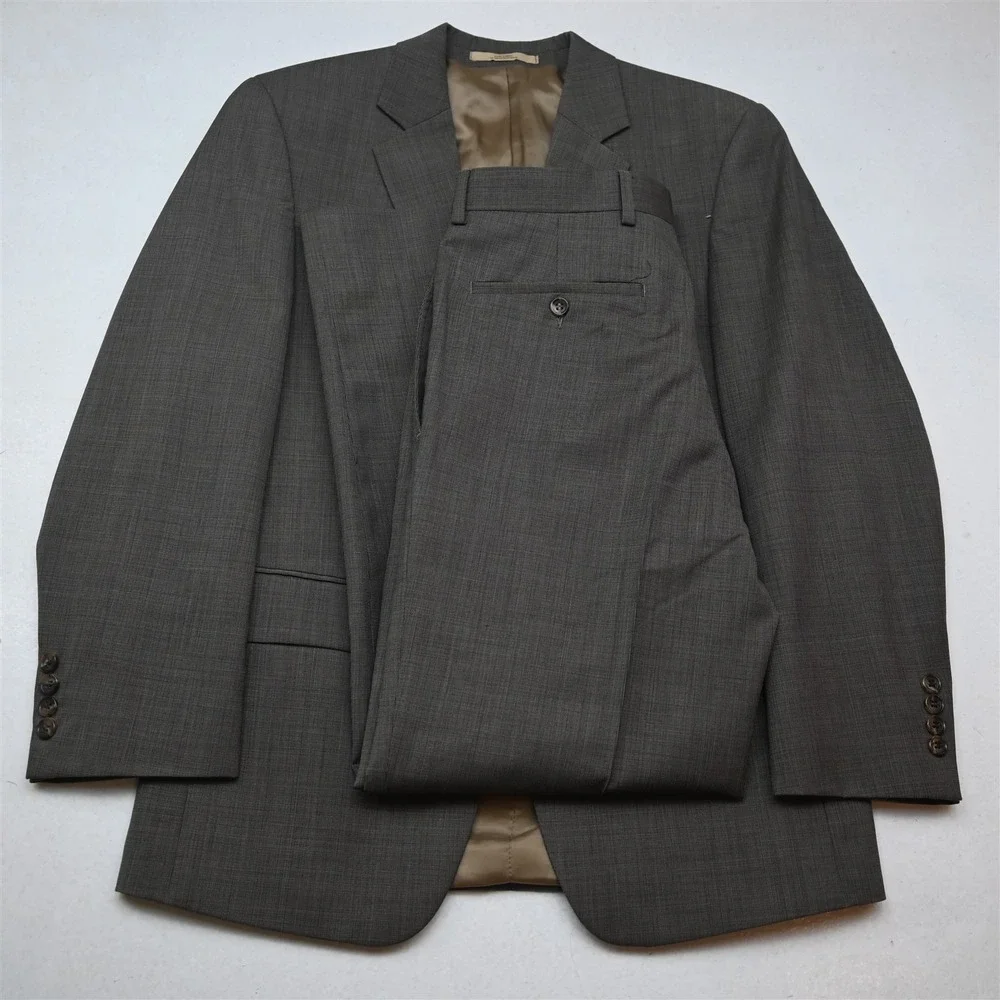 Joseph Abboud 36S 30x30 Brown Sharkskin 100% Wool Mens Jacket Pants Suit